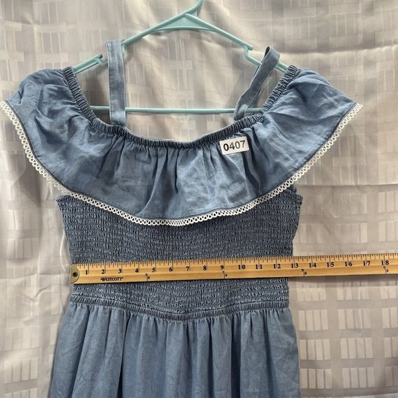 SO Women’s Off the Shoulder Ruffle Details Cinched Body Mini Dress Blue size M - Picture 4 of 14